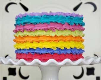 Fake Cake. Fake Ruffle Fiesta Cake. Birthday Party Decor Approx. 7.75"w x 4.25"h Smash Cake Prop