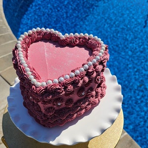 Vintage Heart Fake Cake with Faux Pearls. Dusty Rose Pink. Can be made to Hang on Wall. Photo Prop, Home Decor & Birthday image 1