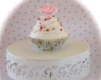 Fake Cupcake "Shabby Chic Marie Antoinette" Collection White Frosting Pink Rose Fab Home Decor, Photo Shoot Props