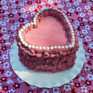 Vintage Heart Fake Cake with Faux Pearls. Dusty Rose Pink. Can be made to Hang on Wall. Photo Prop, Home Decor & Birthday image 7