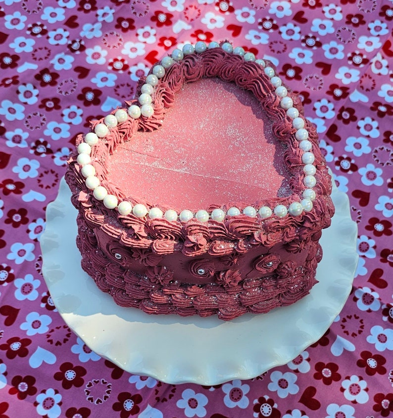 Vintage Heart Fake Cake with Faux Pearls. Dusty Rose Pink. Can be made to Hang on Wall. Photo Prop, Home Decor & Birthday image 7