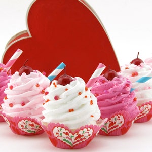 Fake Cupcakes Dutch Heart Collection Set of 6 Mini Cupcakes Can Be Ornaments or Magnets Fab Valentines Day or Birthday Decor image 3