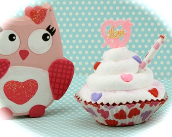 Fake Cupcake for Valentine's Day Decor "Love" Cupcake w/ Hearts. Valentine's Day Gift for Her or Him. 12 Legs Debut Design!