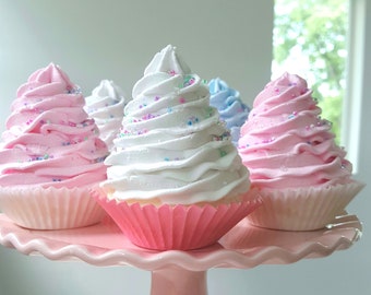 Fake Cupcakes Standard Assorted "Pink, Blue, White" Collection" Set 5 Fabulous Photo Props, Cupcake Topper Props, Bakery Decor, Staging