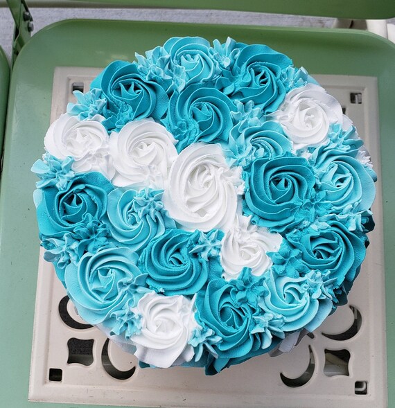 Fake Rosette Cake Jumbo Fake Cake Turquoise And White Smash Etsy
