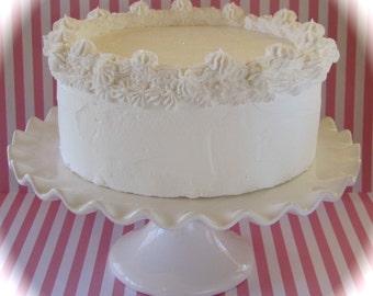 Fake Cake "Heavenly Cakes" Collection White Single Layer Cake Retro Cookbook Inspired White Cake 12 Legs Design