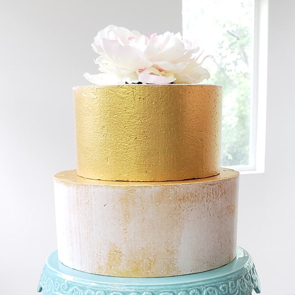 Naked Gold Fake Cake with Gold Top Tier. Flower Not Included.Two Tier Cake for Photo Props, Event Planners, Wedding Decor, Home Decor