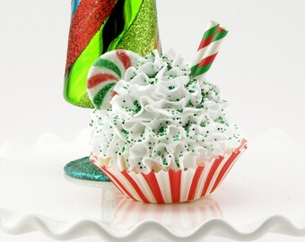 Peppermint Fake Cupcake "Peppermint Cupcake Collection" Standard Size 12 Legs Signature Etsy Design. Fab Holiday Gift!