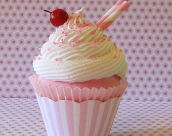 Fake Cupcake Pink Striped Wrapper, Retro Inspired "Ice Cream Social" Collection Pink Stripe Edition, Host and Hostess Gift