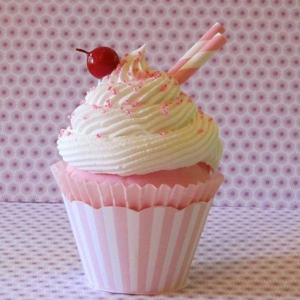 Fake Cupcake Pink Striped Wrapper, Retro Inspired "Ice Cream Social" Collection Pink Stripe Edition, Host and Hostess Gift