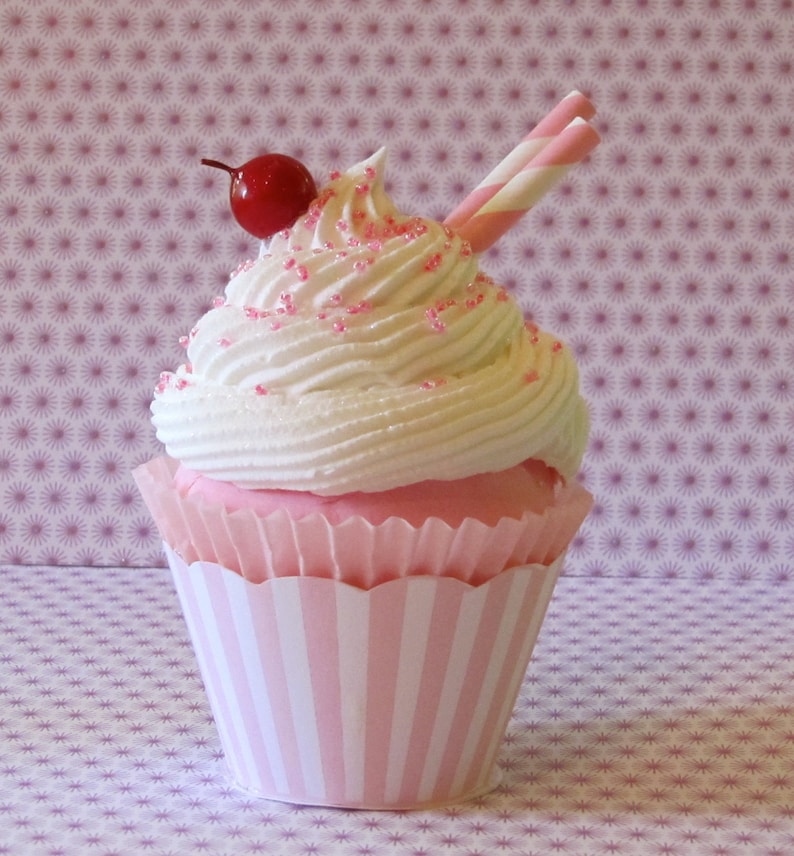 Fake Cupcake Pink Striped Wrapper, Retro Inspired Ice Cream Social Collection Pink Stripe Edition, Host and Hostess Gift image 1