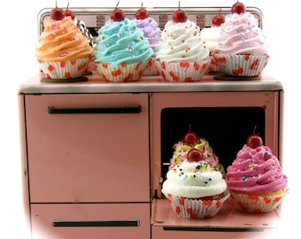 Fake Cupcake Magnets "Cherry Collection" Your Choice of (2) Mini Cupcake Magnets Great for Fridge, Office, Bakery, Little Girls Room, Etc