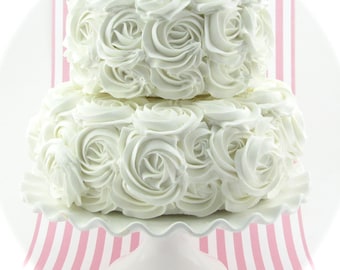 White Rosette Fake Cake Stackable 2 Tier Cake Bottom Tier Approx. 9"w x 4.25"h Top Tier Approx. 6.75" w x 4" h Fab Photo Prop/Wedding Decor