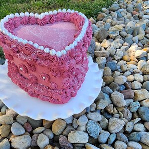 Vintage Heart Fake Cake with Faux Pearls. Dusty Rose Pink. Can be made to Hang on Wall. Photo Prop, Home Decor & Birthday image 8