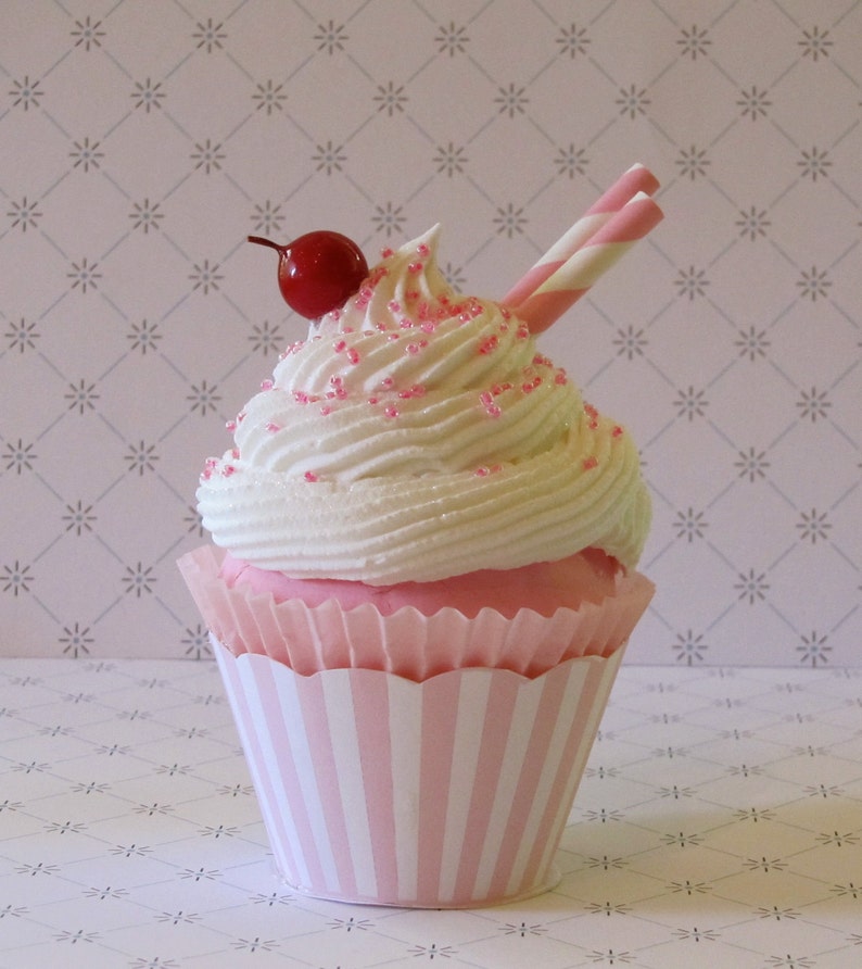 Fake Cupcake Pink Striped Wrapper, Retro Inspired Ice Cream Social Collection Pink Stripe Edition, Host and Hostess Gift image 3