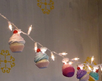 Fake Cupcake Cupcake Lovers String of Lights 12 Legs Original Concept Design 10 Mini Asst. Cupcakes Fab Bakery Decor Kitchens First on Etsy