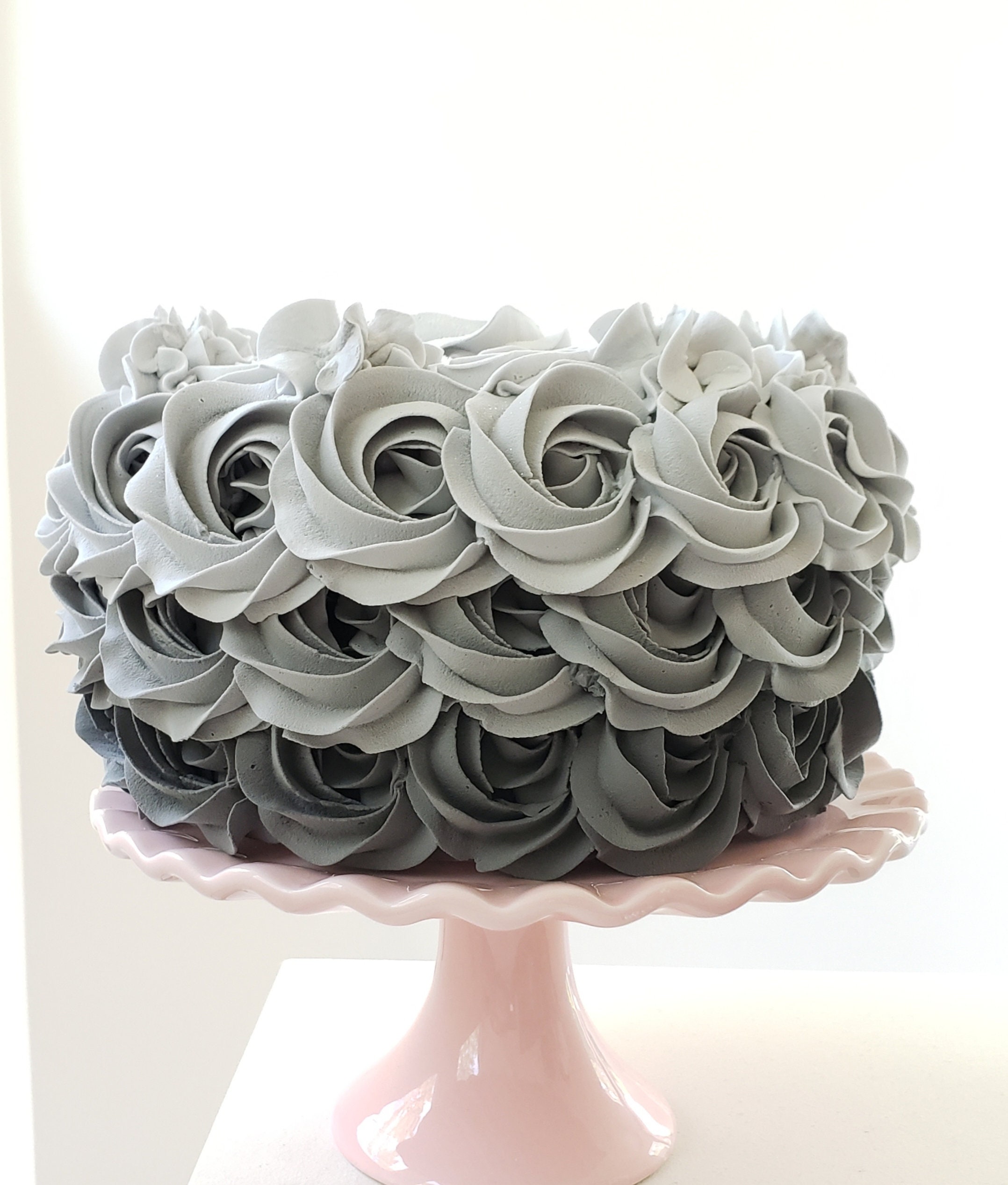 Fake Ombre Gray Rosette Cake. Approx. 8.25w X 4.75h Smash Cake