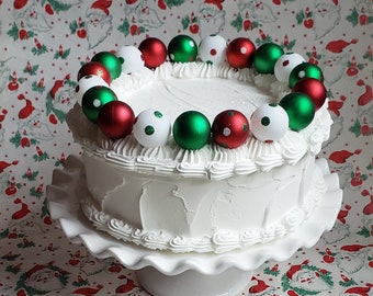 Red and Green Fake Cake. Holiday Party Decor. Christmas Kitchen Decor. Holiday Gift Idea. Christmas Photo Prop