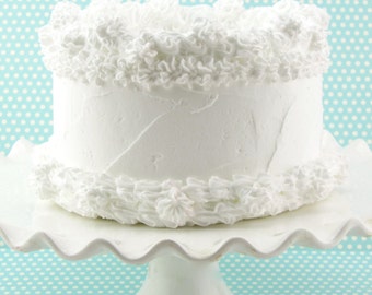 Fake Cake "Heavenly Cakes" Collection White Single Layer Cake Approx. 6"w and 4.25" h Retro Cookbook Inspired White Cake 12 Legs Design