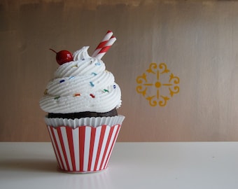 Fake Cupcake Retro Inspired Ice Cream Social Collection Candy Cane Red and White Stripe Edition TOO CUTE 12 Legs Original Design