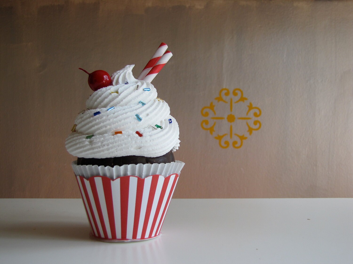 Fake Cupcake Retro Inspired Ice Cream Social Collection Candy Cane Red & White Stripe Edition Too Cute 12 Legs Original Design