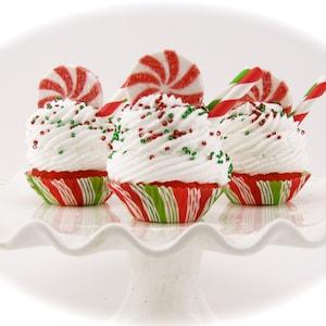 Fake Cupcake "Old Fashioned, Swirly Twirly Peppermint Cupcake Ornaments" MINI Size Set of 3 TOO CUTE 12 Legs Original Design First on Etsy!