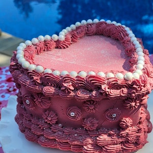 Vintage Heart Fake Cake with Faux Pearls. Dusty Rose Pink. Can be made to Hang on Wall. Photo Prop, Home Decor & Birthday image 5