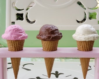 Fake Ice Cream Cone. Retro Inspired Ice Cream Waffle Cone Decor. Your Choice of One Strawberry, Chocolate or Vanilla Cone