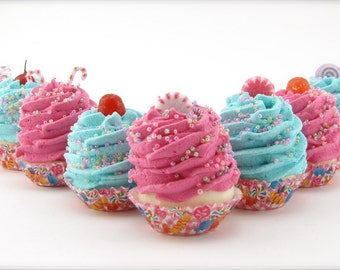 Candy Land Fake Cupcakes Set 10 Mini Cupcakes Candy Land Birthday/Christmas Decor Gumdrops/Candy Canes/Peppermint/Cherries Can Be Ornaments