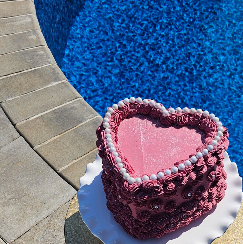 Vintage Heart Fake Cake with Faux Pearls. Dusty Rose Pink. Can be made to Hang on Wall. Photo Prop, Home Decor & Birthday image 9