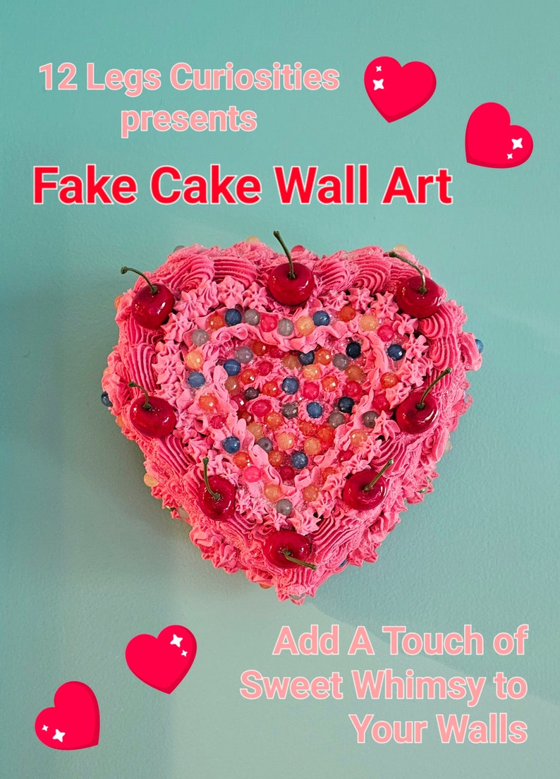 Vintage Heart Fake Cake Wall Art with Cherries. Can be made without hanger. Home, Office, Bakery, School Decor. Cherry Home Decor image 2