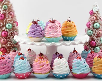 Candyland Fake Cupcakes. Can be made into ornaments. Set of 25 Mini Cupcakes. Candy Land Tree, Party Favors, Stocking Stuffers, Photo Props,