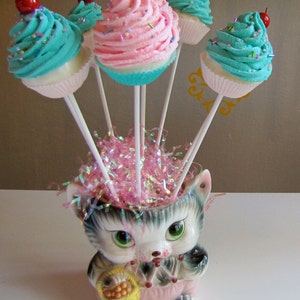 Fake Cupcake Lollipops Sweet and Whimsy Collection 8 Mini Pink/Aqua Lollipops Great Party Decor 12 Legs Original Concept Can Customize image 2