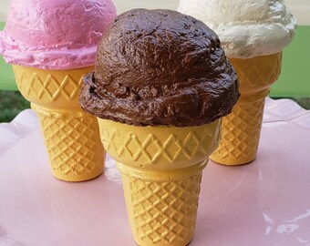 Fake Ice Cream Cone. Retro Inspired Ice Cream Cone Decor. Your Choice of One Strawberry, Chocolate or Vanilla Cone