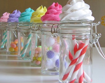 Fake Cupcake Candy Shoppe Classic Swirl Ed. Glass Jars Set 6 Original 12 Legs Concept Design Perfect Stocking Stuffers/Birthday Favors