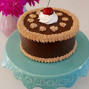 Fake Chocolate Cake with Cherry &quot;Heavenly Cakes&quot; Collection. Single Layer Cake. Retro Cookbook Inspired Cake.