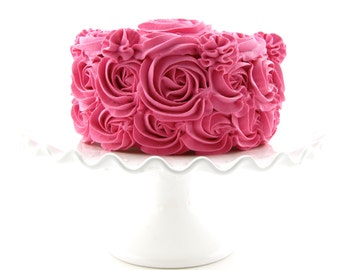 Rosette Fake Cake For Your Kitchen Decor Hot Pink Frosting Approx. 6.75"w x 4"h Fab Photo Prop, First Birthday Decor, Shabby Chic