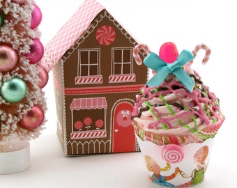 Hansel and Gretel Fake Cupcake with Gingerbread House Box Candy Land Christmas Decor Secret Santa Gift Stocking Stuffer Holiday Photo Prop