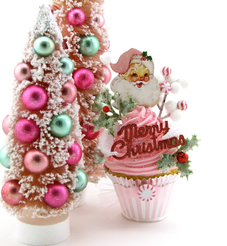 Pink Santa Fake Cupcake Holiday Decor W/vintage Santa Image Etsy