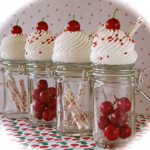 Cherry Cupcake Jar Collection Set of 4 Signature 12 Legs Curiosities "Crazy About The Cherries Series" Fab Birthday Favor and Decor Idea