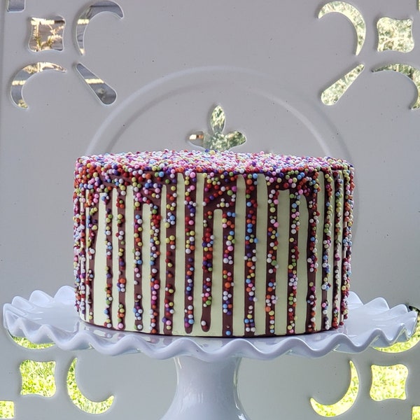 Fake Chocolate Drip Cake Lemon Frosting- Cake Photo Prop. Chocolate Drip with Sprinkles. Fake Cake for Display