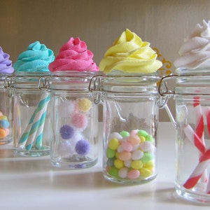Fake Cupcake Candy Shoppe Classic Swirl Glass Jars Set 6 Orig. image 2