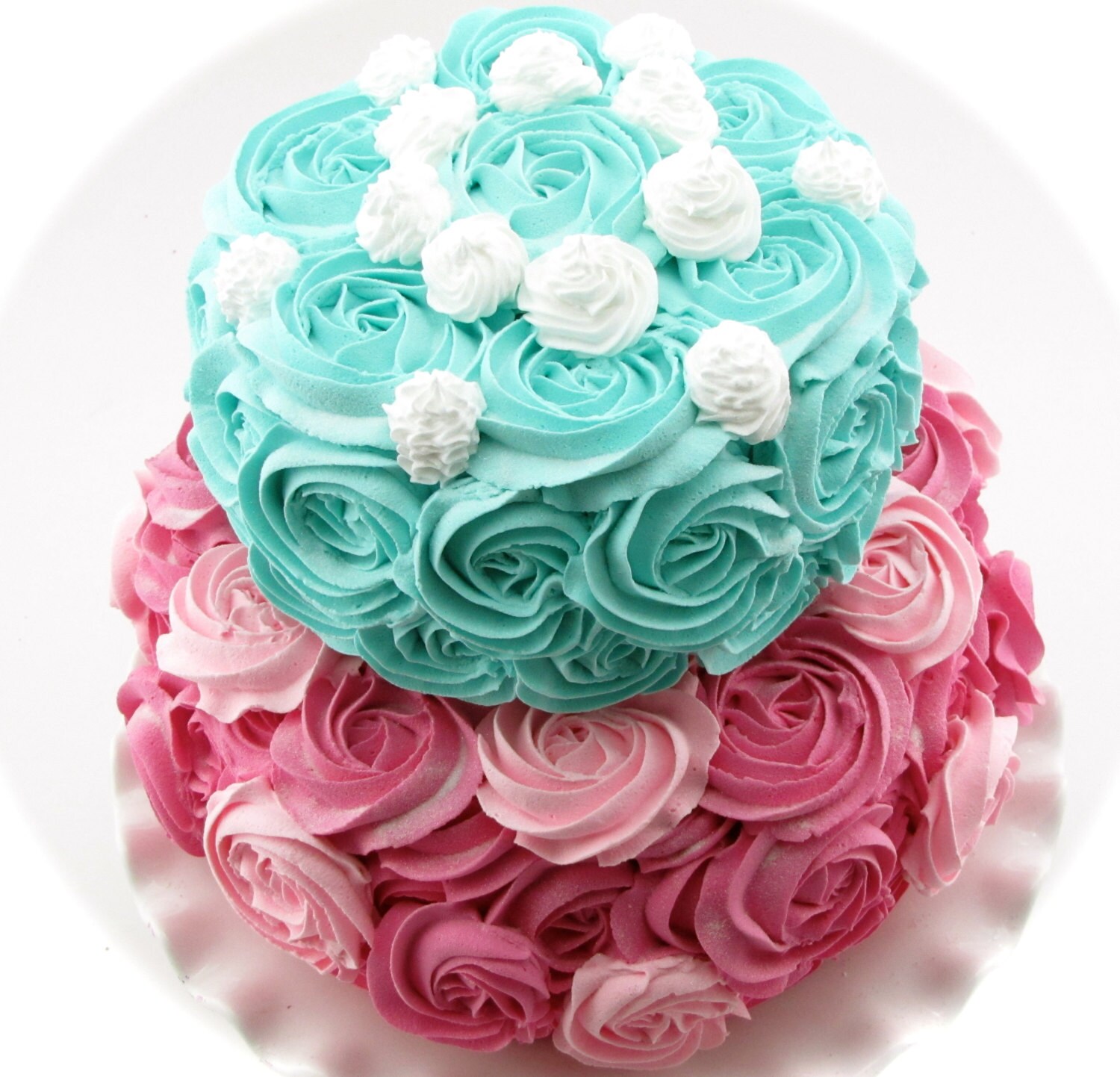 Turquoise, Pink & Hot Pink Rosette Fake Cake Stackable 2