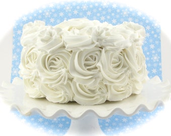 Rosette Fake Cake White Frosting Approx. 6.75"w x 4"h Fab Photo Prop, First Birthday Decor, Shabby Chic Decor for your Kitchen
