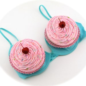 Fake Cupcakes For Bra, Glitter Red Cherries, Candyland Halloween Costume. Bra NOT Included. 2 Jumbo Cupcake image 1