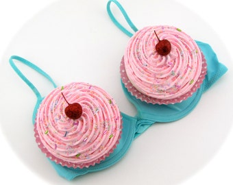 Fake Cupcakes For Bra, Glitter Red Cherries, Candyland Halloween Costume. Bra NOT Included. 2 Jumbo Cupcake