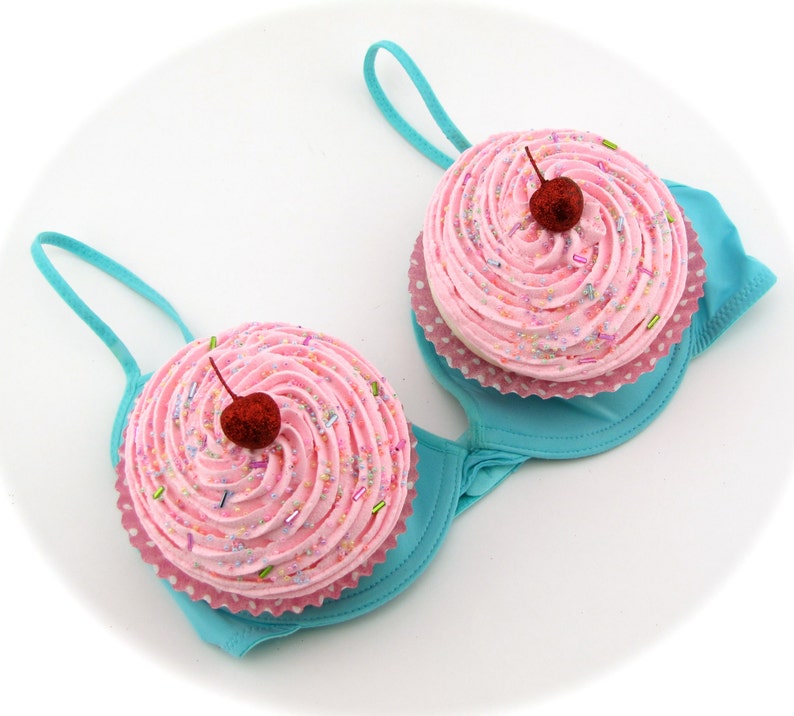 Fake Cupcakes For Bra, Glitter Red Cherries, Candyland Halloween Costume. Bra NOT Included. 2 Jumbo Cupcake image 1