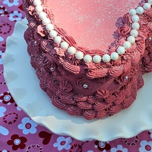 Vintage Heart Fake Cake with Faux Pearls. Dusty Rose Pink. Can be made to Hang on Wall. Photo Prop, Home Decor & Birthday image 6