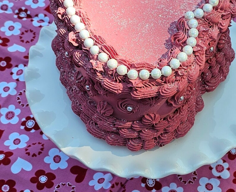 Vintage Heart Fake Cake with Faux Pearls. Dusty Rose Pink. Can be made to Hang on Wall. Photo Prop, Home Decor & Birthday image 6