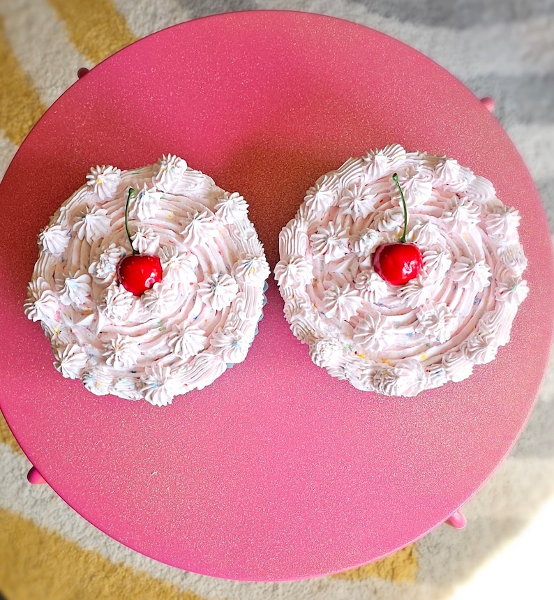 Fake Cupcakes for Bra, 2 Pink Jumbo Cupcakes and Cherries, Bachelorette Outfit, Halloween, Birthday, Concert Costume. Can Hang on Wall image 1